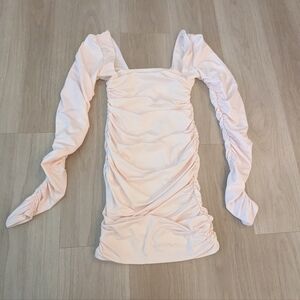Oh Polly Cream/Pink Bodycon Mini Dress Gathered Size 4